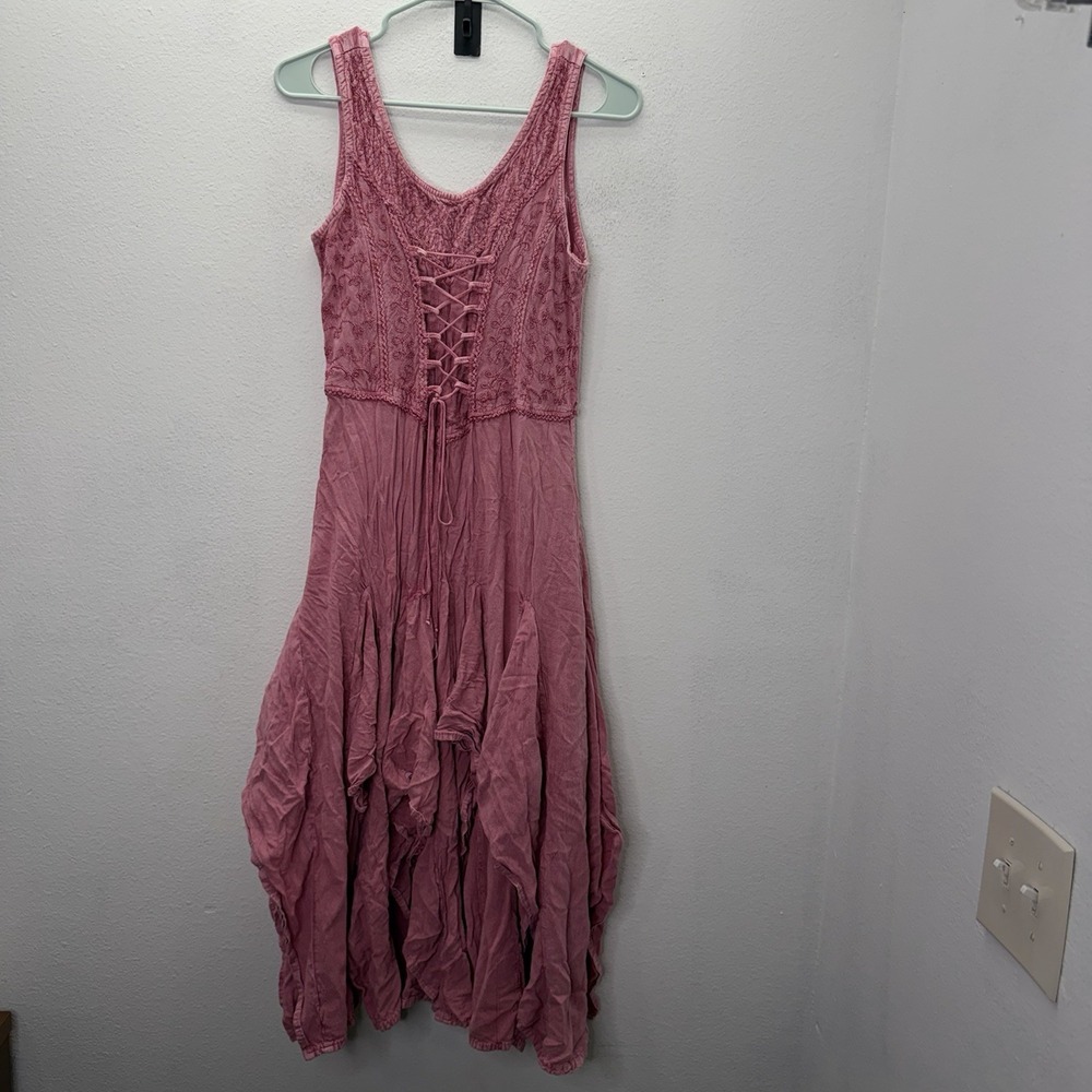 Y2K Cottagecore Lace Up Midi Dress Renaissance Fair Fairy Whimsical Corset XS-M